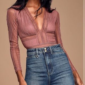 Lulus Mauve Long Sleeve Lacy Bodysuit